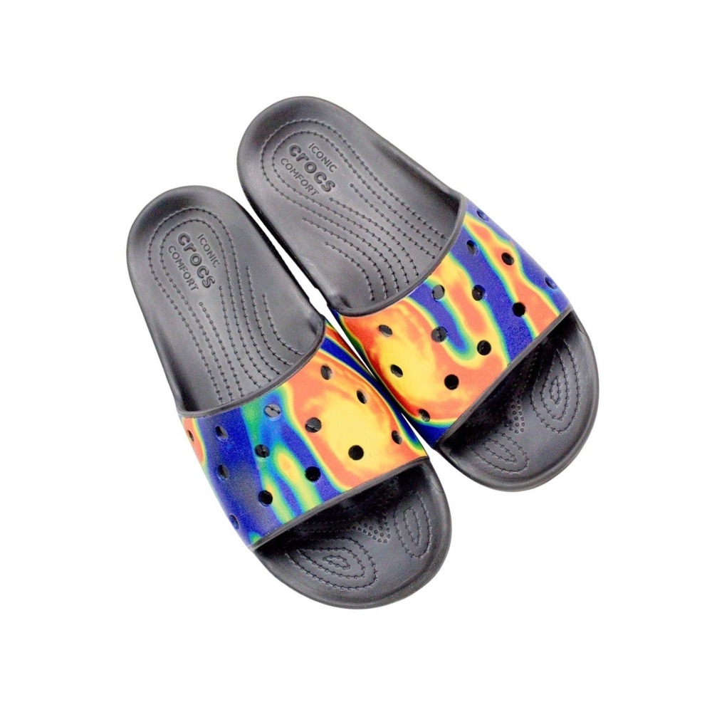 Crocs Classic Slide Tie Dye Multicolor Comfort Slip Ons Mens Size 11 Flip Flop - Picture 6 of 10